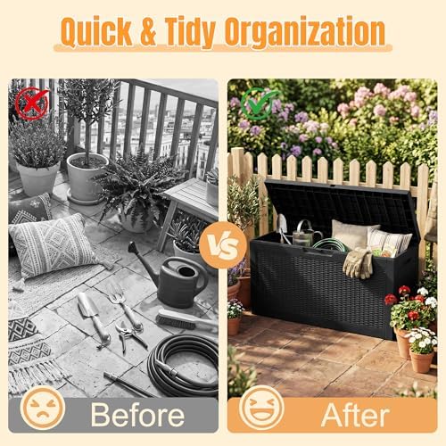 Outdoor Storage Box,100 Gallon Waterproof Resin Patio Deck Box