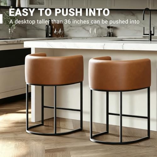 26" H Counter Height Bar Stools Set of 3, Modern Barrel Counter Stools w...