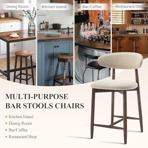 COLAMY Counter Height Bar Stools Set of 2, Kitchen Bar Stools with Back, Mid ...