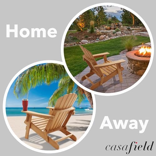 Casafield Oversized Folding Adirondack Chair, Set of 2 Cedar Wood Outdoor Fir...