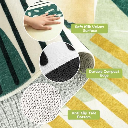 Tepook 5x7 Green Abstract Geometric Print Area Rug Modern