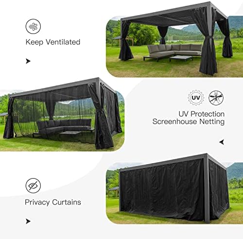 Domi Outdoor Pergola 12' × 16', Aluminium Louvered Pergola with Adjus...