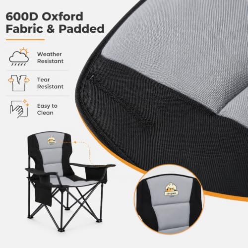 Colegence Oversized Heavy Duty Camping Chair for Adults, 450 lb, Black