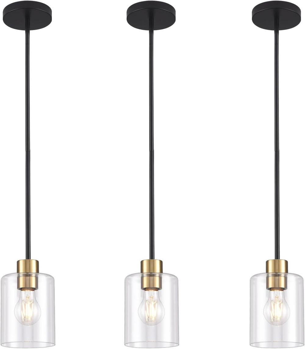 Modern 3 Pack Black Gold Pendant Lights for Kitchen Island, Brushed Brass Mod...