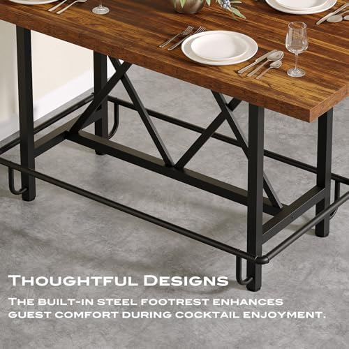 Tribesigns 63-Inch Counter Height Bar Table with Metal Footrest (Brown)