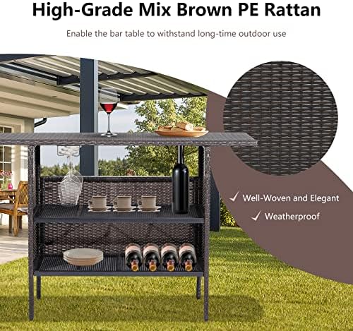 Tangkula Outdoor Wicker Bar Table, Patiojoy All Weather Patio Bar Height Tabl...