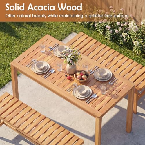 Tangkula Acacia Wood Outdoor Dining Table for 4-6