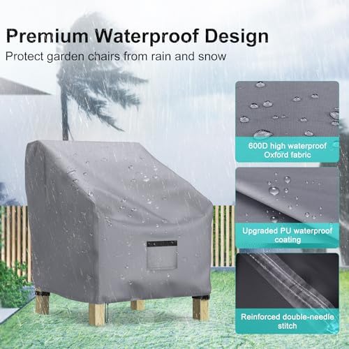 2 Pack Outdoor Patio Chair Covers Waterproof 29"Wx30"Dx36"H, Gray