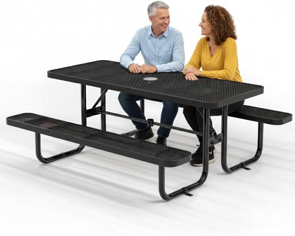 Commercial Metal Picnic Table, Black, 6' Rectangular