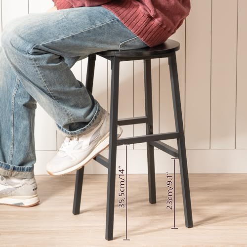MAHANCRIS Bar Stools, Set of 2 Round Bar Chairs with Footrest, 24.4 Inch Kitc...