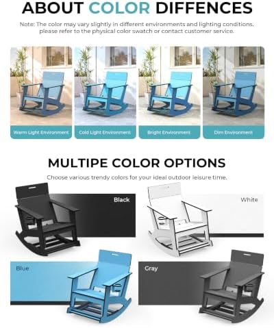 Ciokea Outdoor Rocking Chair with Pull-Out Footrest, Solid Backrest, Blue