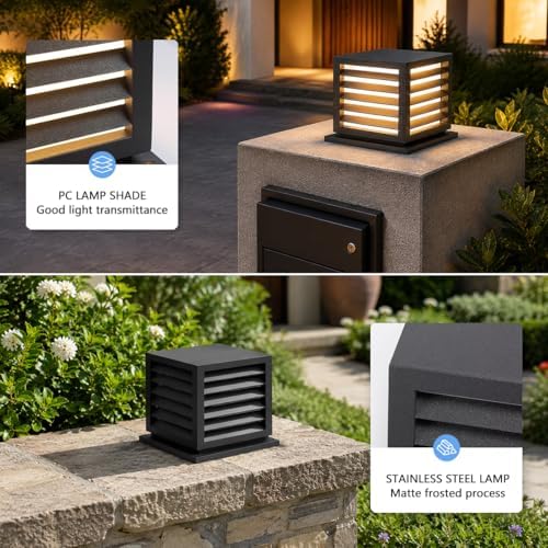 Outdoor Post Cap Lights, 9.8" × 8.3" Modern Luxury Post Lantern, Ma...