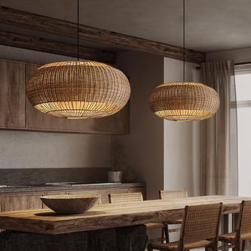Rattan Handwoven Pendant Lights Adjustable Bamboo Wicker Hanging Lamp, Pendan...
