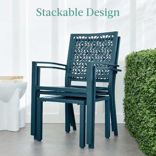 Best Choice Products 3-Piece Outdoor Bistro Set, Stackable Modern Steel Furni...
