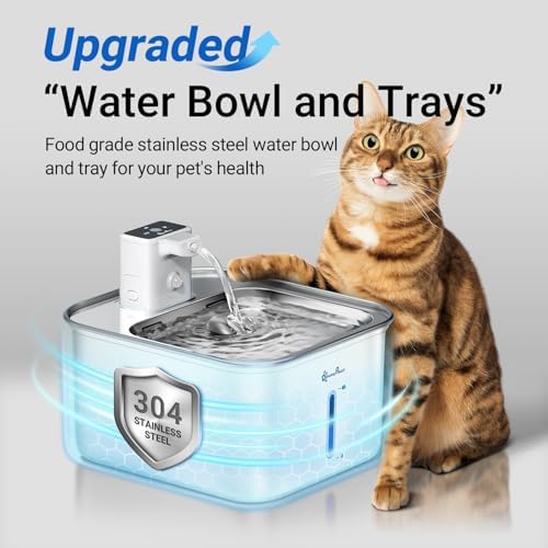 DownyPaws Cat Water Fountain Stainless Steel Wireless Automatic, White