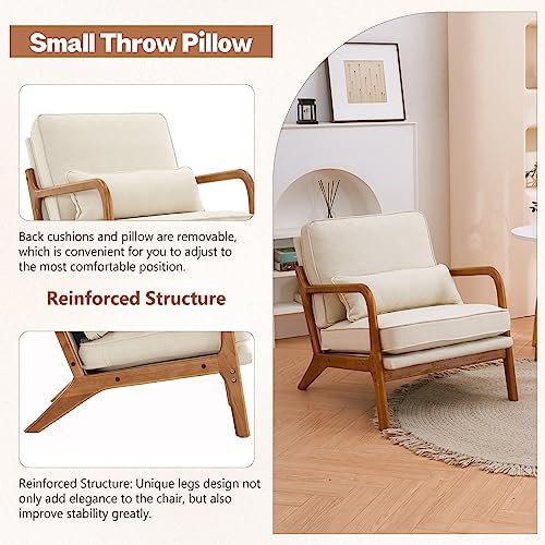 Hommoo Linen Fabric Accent Chair with Arm Mid Century Modern Lounge Reading C...