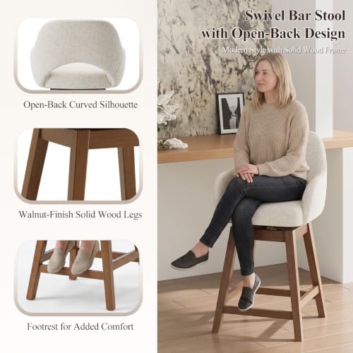 Swivel Bar Stools Set of 2, Modern Fabric Upholstered Counter Height Stools w...