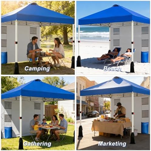WEIZE 10x10 Pop Up Canopy Tent, 1-Button Push Setup Canopy Tent with 1 Sidewa...