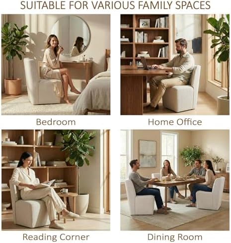 KISLOT Upholstered Dining Chairs Set of 4 with Casters, Light Beige
