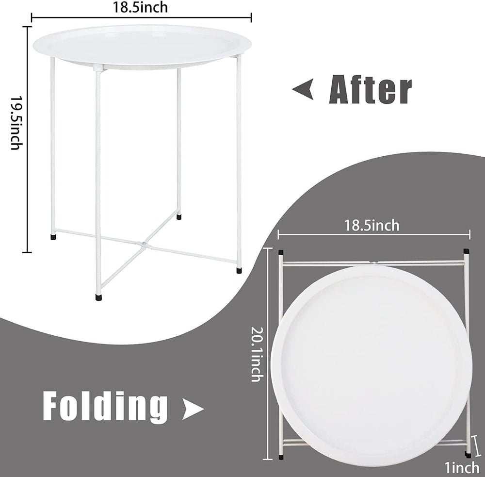 Garden 4 you End Table Metal Side Table Round Folding Tray Cyan Sofa Small Ac...