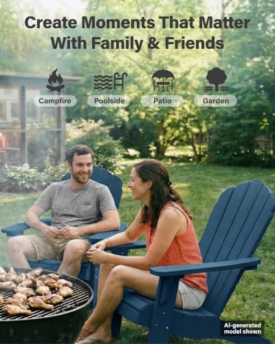 YEFU Oversized Adirondack Chair with Cup-Holder- Navy Blue