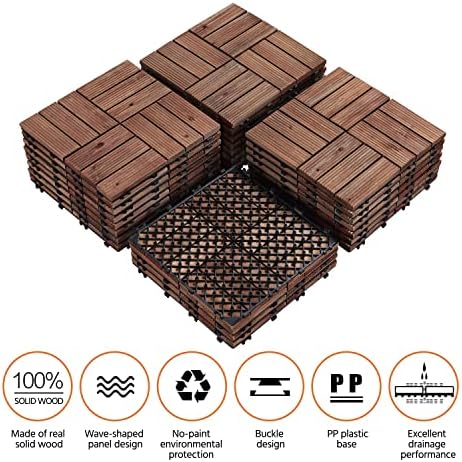 Yaheetech 27PCS 12x12in Interlocking Deck Tiles Outdoor Patio,Brown