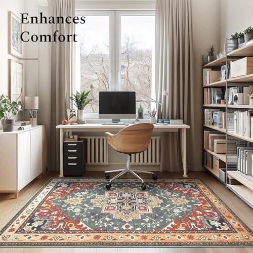 Rugflix 9x12 Area Rugs for Living Room, Washable Red Green Large Rug