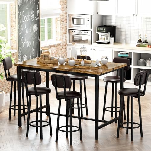 Recaceik 50" Dining Table Set for 6, 7-Piece Counter Height Bar Table Se...