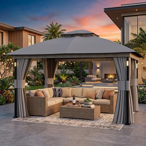 Covered Outdoor Patio Gazebo 11'x13' with LED Lights & Bluetooth ...