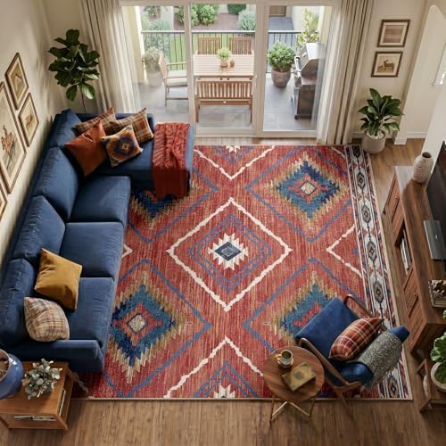BESTSWEETIE Area Rug 8x10 Machine Washable Non-Slip Low Pile Tribal Western R...