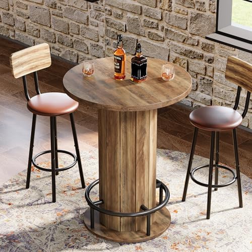 Tribesigns Round Bar Table, 39.4" H Wood Bistro Pub Table with Metal Rin...