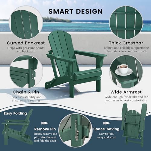 WO Home Furniture Laguna Folding Adirondack Chair, HDPE Patio Chair, All Weat...