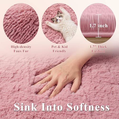 6x9 Ft Blush Pink Fluffy Area Rug for Living Room, Washable