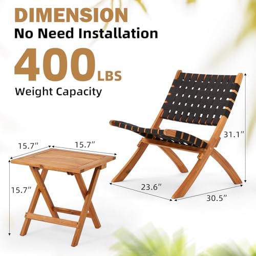 3 Piece Bistro Set, Acacia Wood Small Patio Furniture Set for 2