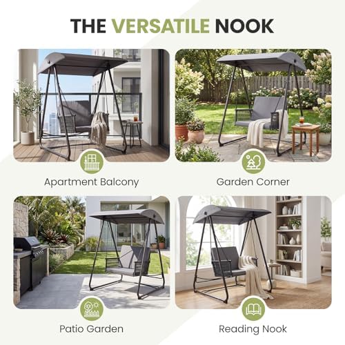 Porch Swing with Stand, Outdoor Swing with Canopy, All Weather Outdoor Swings...
