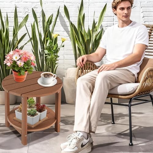 LZRS Round Adirondack Side Table Double End Table, Outdoor Side Tables for Pa...
