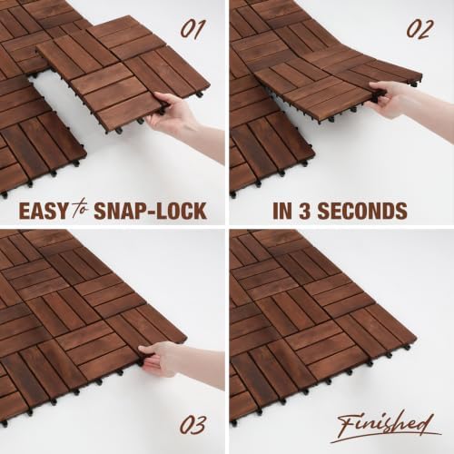 Acacia Wood Interlocking Deck Tiles, Patio & Backyard Tile, 12 in, 9 PCS