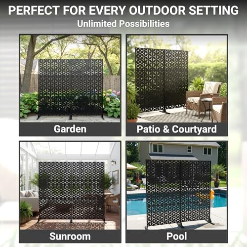 6FT Metal Privacy Screen Outdoor – Decorative Laser Cut Privacy Fence Panel f...