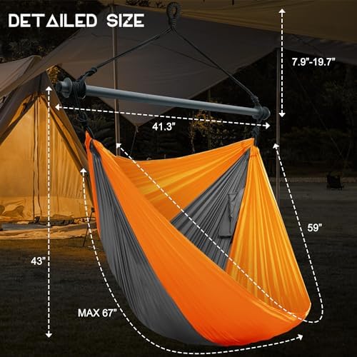 Hammock Chair Swing, Portable, Max 500lbs for Indoor/Outdoor (Orange, Gray)