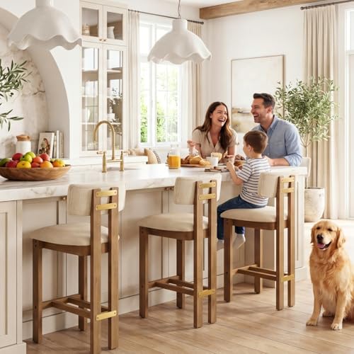 HNY 26’’ Tall Farmhouse Bar Stools Set of 2, Modern Counter Stools with Backs...