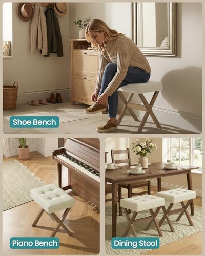 SONGMICS Makeup Stool, Padded Vanity Foot Rest, Solid Wood X Legs