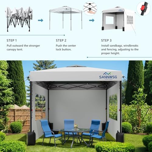 10X10 Pop Up Canopy Tent with 3 Sidewalls,Easy Up Canopy,Commercial Instant S...