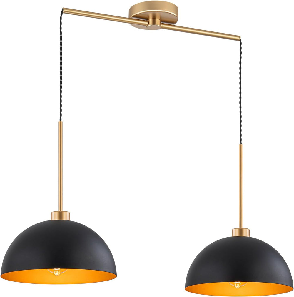 2 Light Black and Gold Dome Pendant Lights Kitchen Island