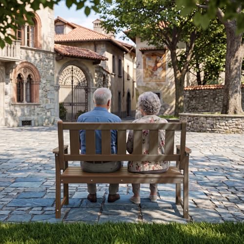 50" HDPE Outdoor Bench Weatherproof Patio Seating, Mocha Brown