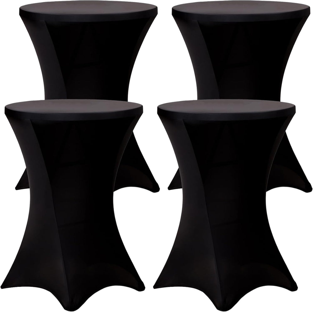 Fixwal 4 Pack Cocktail Tablecloth Bar Top Table Covers Round Black Spandex