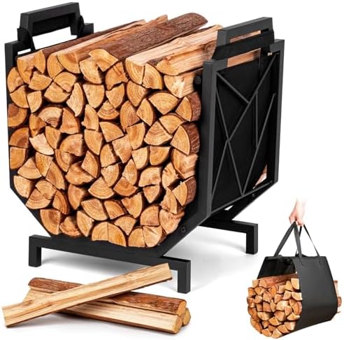 HIHADUUM Firewood Rack Outdoor Indoor - Firewood Holder with Canvas Log Carrier Heavy-Duty Sturdy Waterproof Wood Storage Firewood Organizer for Fireplace Decor