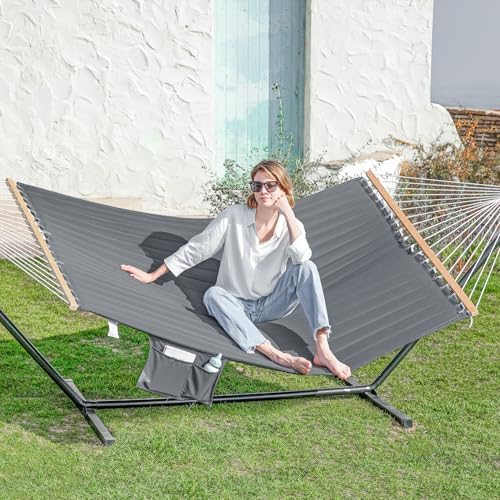 GAFETE 2 Person Hammock with Stand for Outside, Heavy Duty Steel Stand