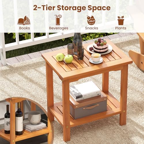 Tangkula Outdoor Side Table, 2-Tier Patio End Table with Slatted Tabletop &am...