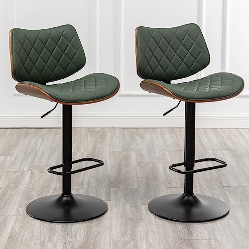 LUNLING Bar Stools Set of 2 Mid Century Modern Adjustable Counter Height Gree...