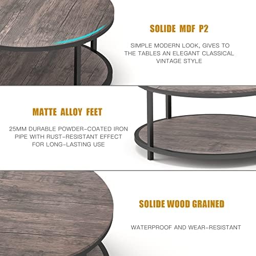 NSdirect Round Coffee Table,36" Coffee Table for Living Room,2-Tier Rust...